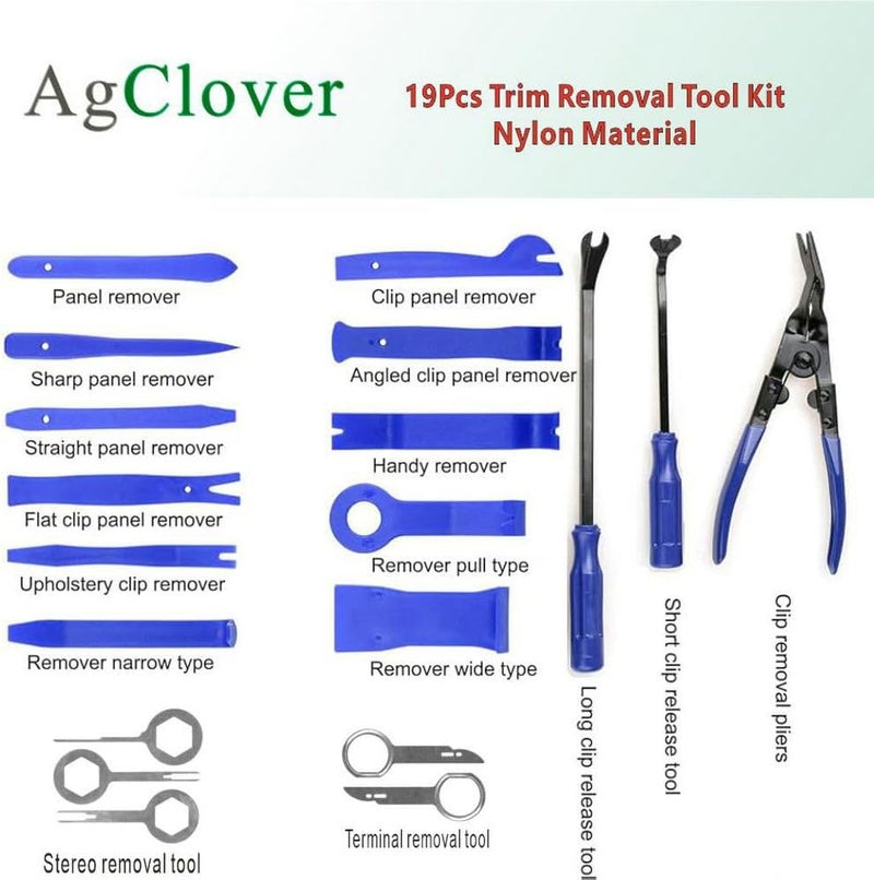 AgClover 19 Pcs Trim Removal Tool Set, Car Panel Door Audio Trim Removal Tool Kit for Automotive Auto Clip Pliers Fastener Remover Nylon Tool Set - Image 2